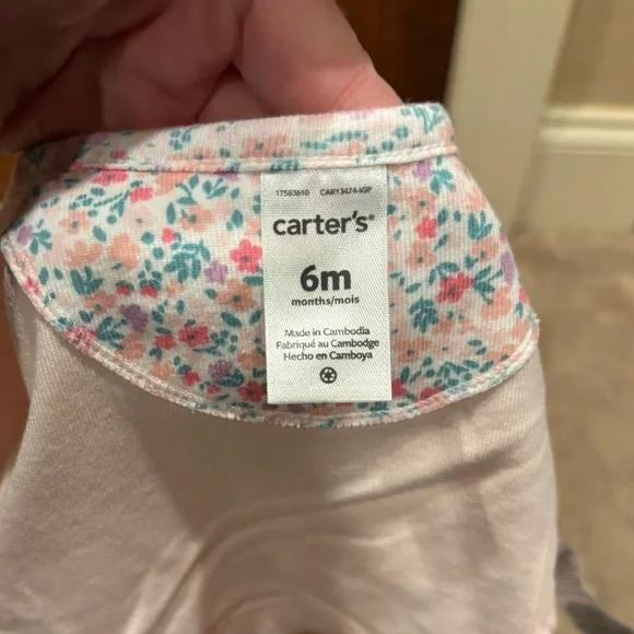 Carter's Pink and Blue Floral Baby Dress with Coordinating Sweater (Size: 6 mo) - Picture 9 of 10